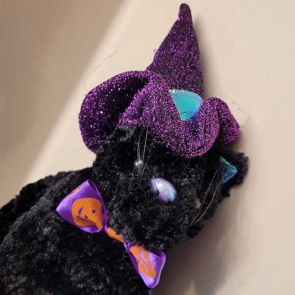 Black Cat With Sparkling Purple Witch's Hat & Jack O Lantern Bow-Tie DAN DEE - Picture 2 of 16